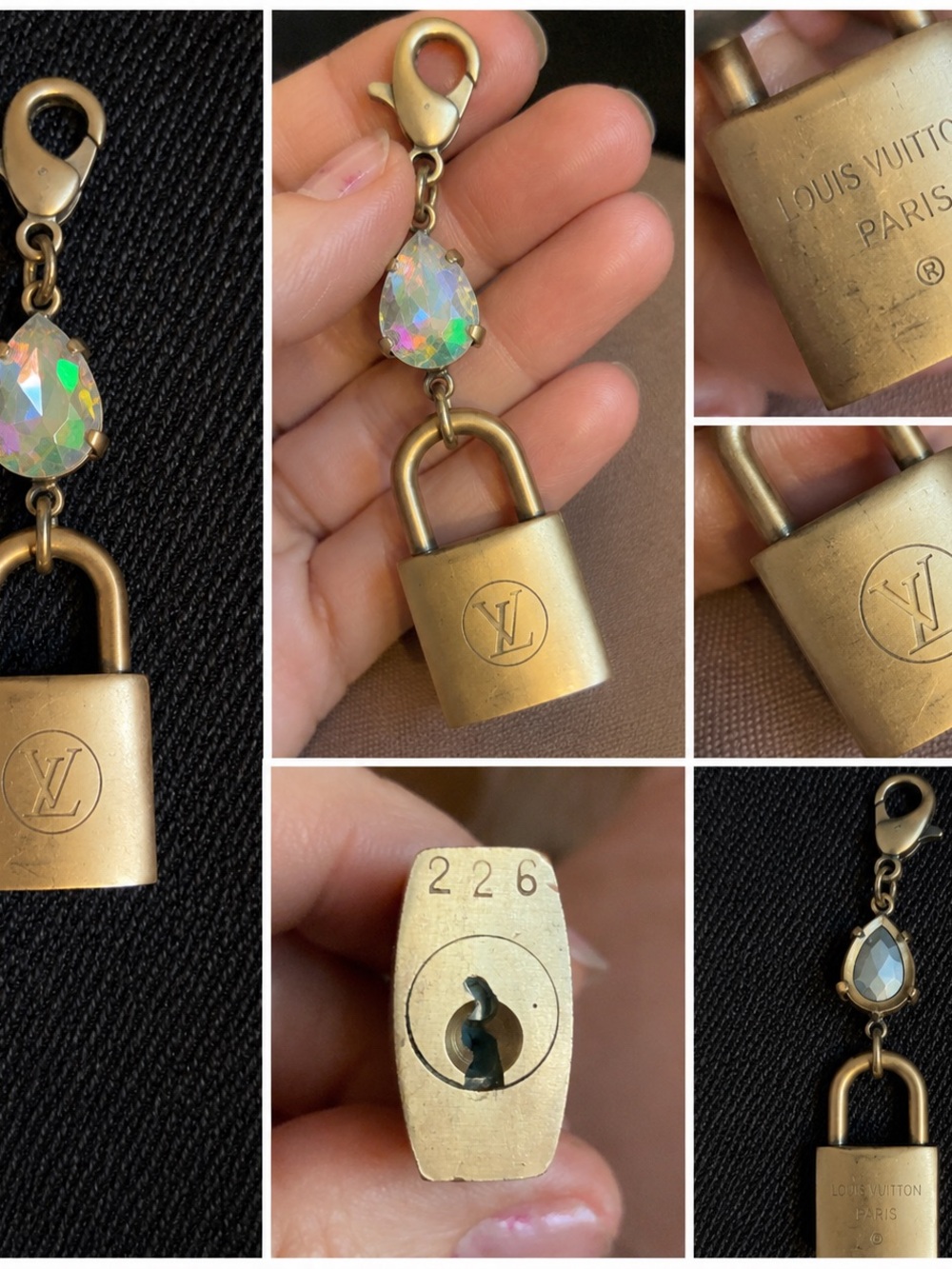 Vintage Louis Vuitton #226 Brass Padlock Crystal Bag Charm – Upcycled